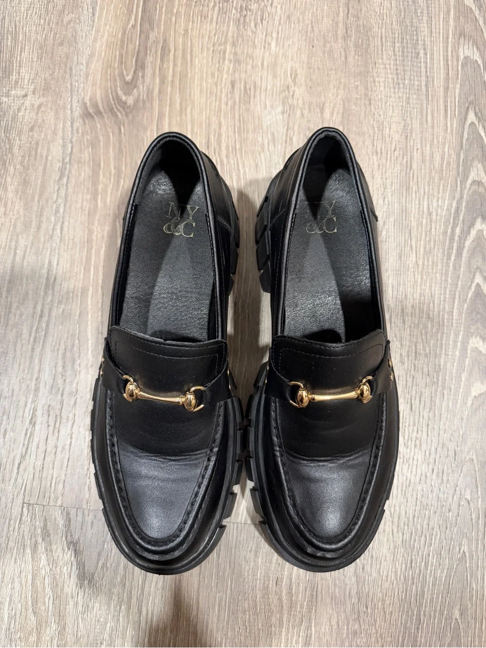 New York & Company Black Platform Loafer with Gold Accent